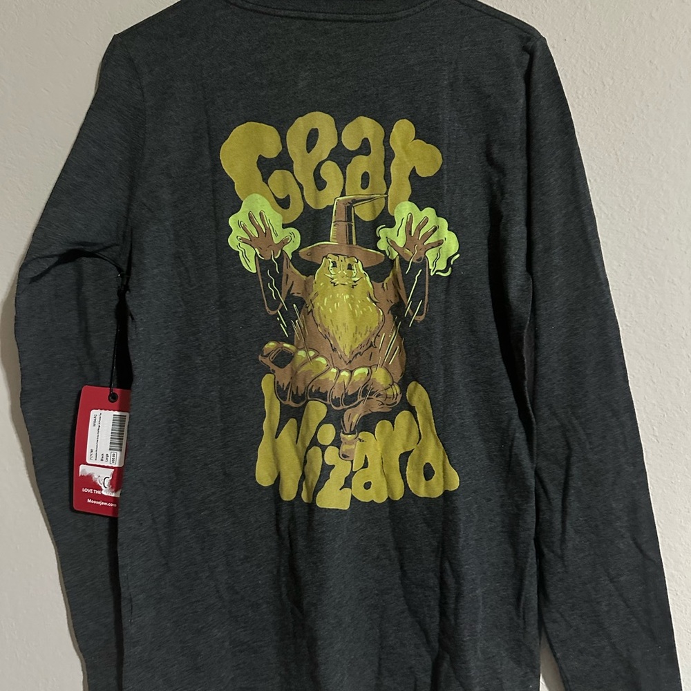 Moosejaw Long Sleeve Shirt - Charcoal with Yellow Wizard Design
